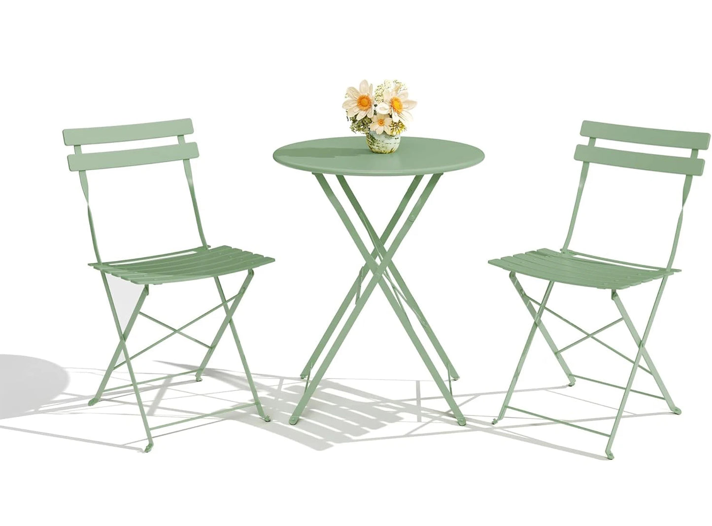 TWISTER.CK 3Pcs Patio Bistro Set With Space Saving Folding Table And Chairs