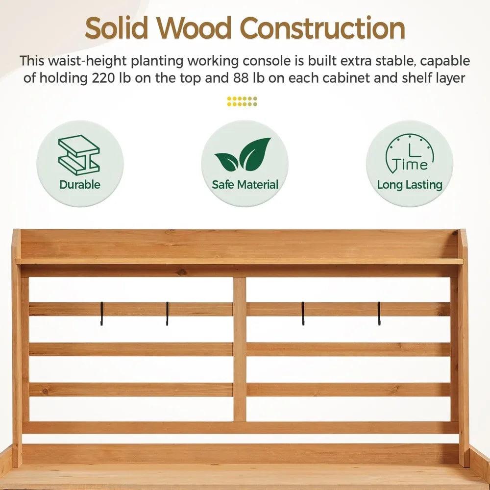 Outdoor Potting Bench Horticulture Work Table With Storage Cabinet
