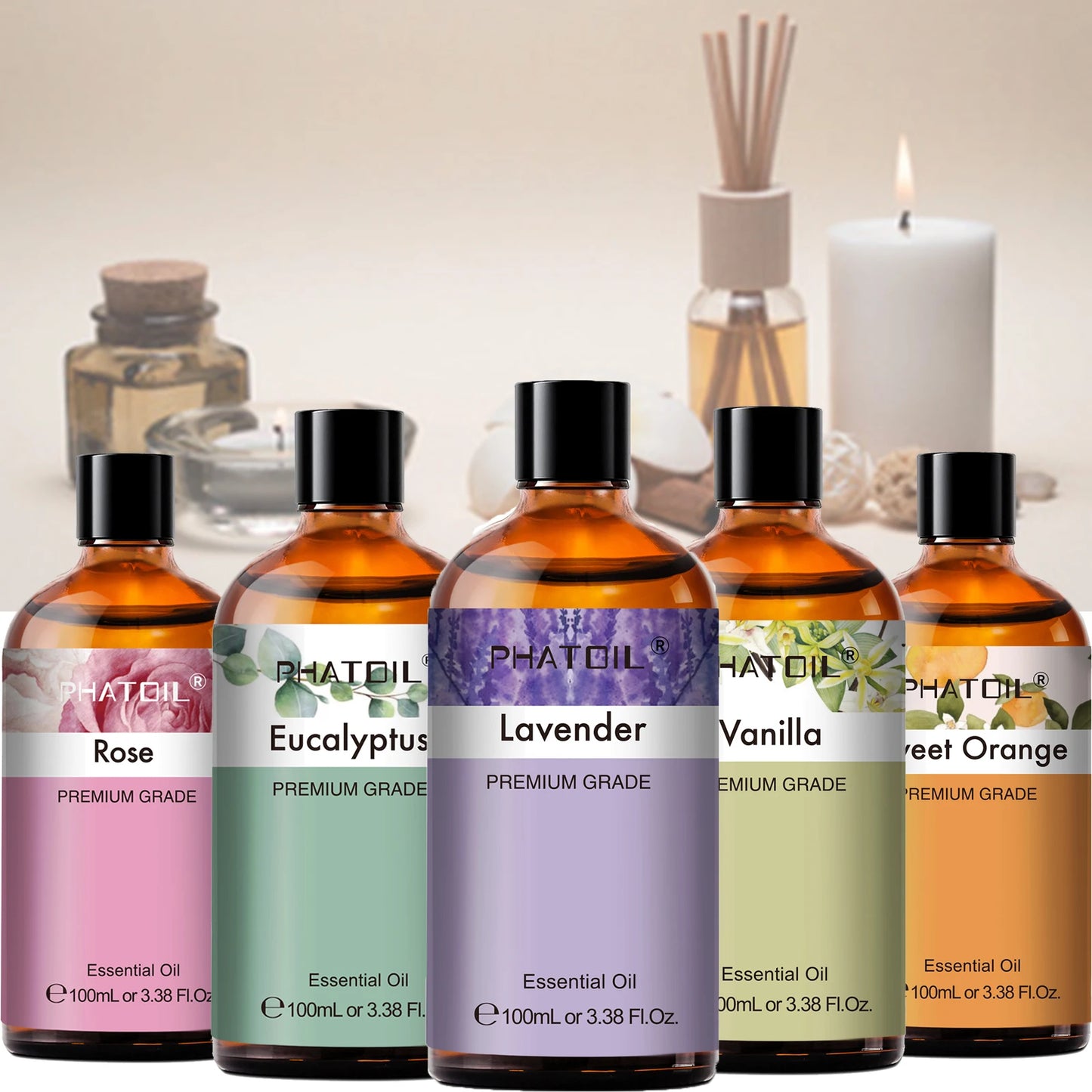 PHATOIL Pure Natural Essential Oils Lavender Jasmine Vanilla Eucalyptus