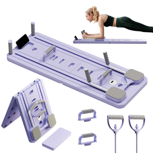 Ab Pilates Board Adjustable Multi-Functional Abdominal Strength Train Full-Body Fitness Workout Resistance Bands for Home Office