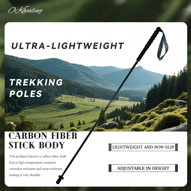 OKHEALINGCN Carbon Fiber Trekking Poles Folding Telescopic Walking Sticks