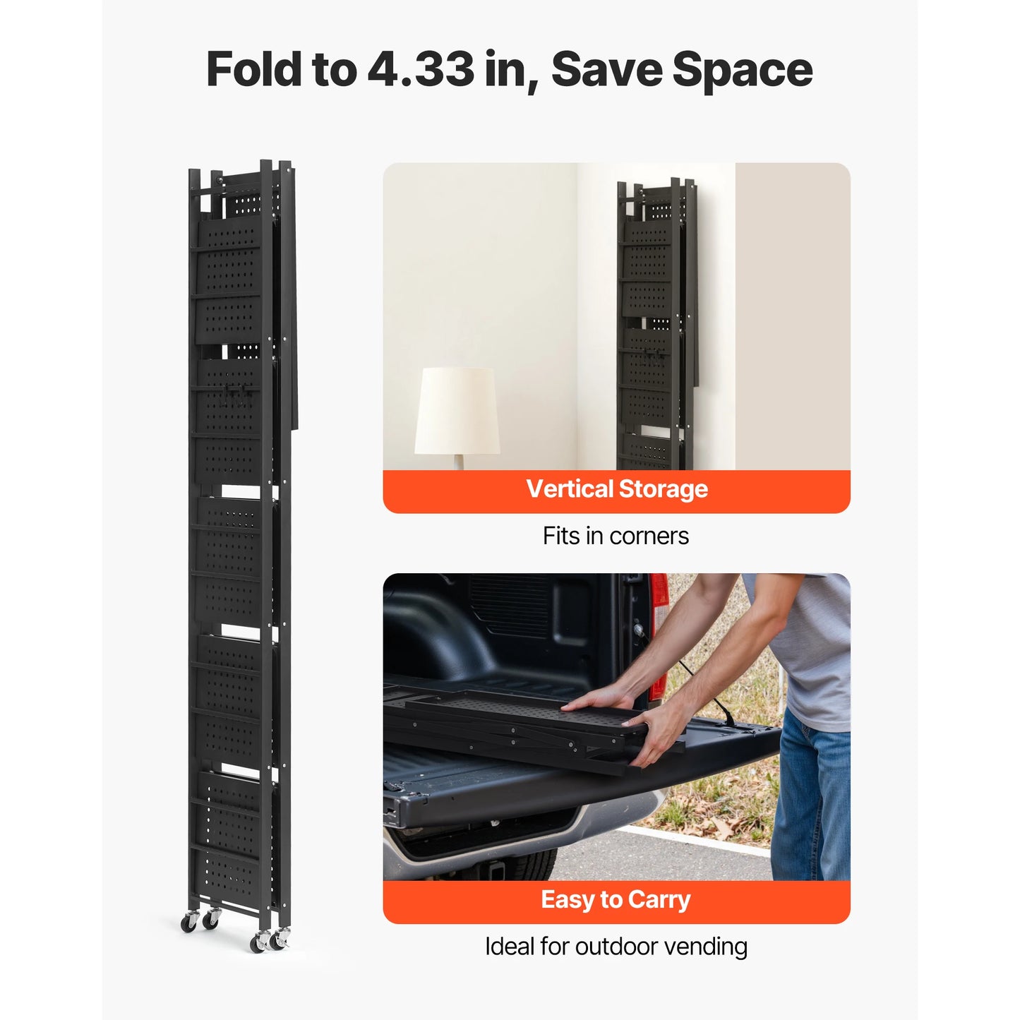SucceBuy Foldable Metal Shelving Unit With Wheels Garage Kitchen