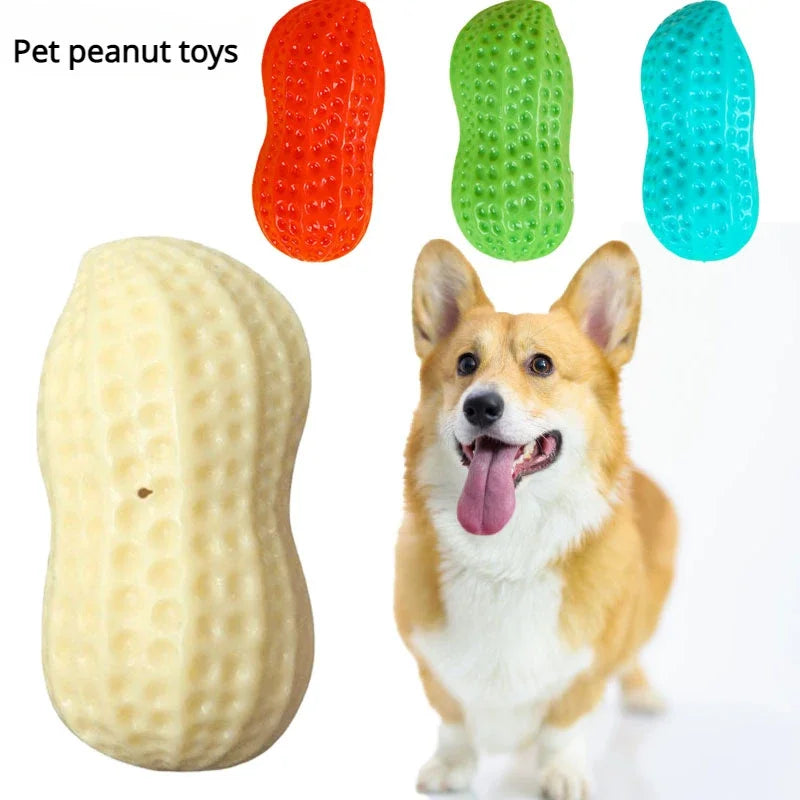 Peanut Shaped Dog Chew Toy With Squeaker Rubber TPR Interactive