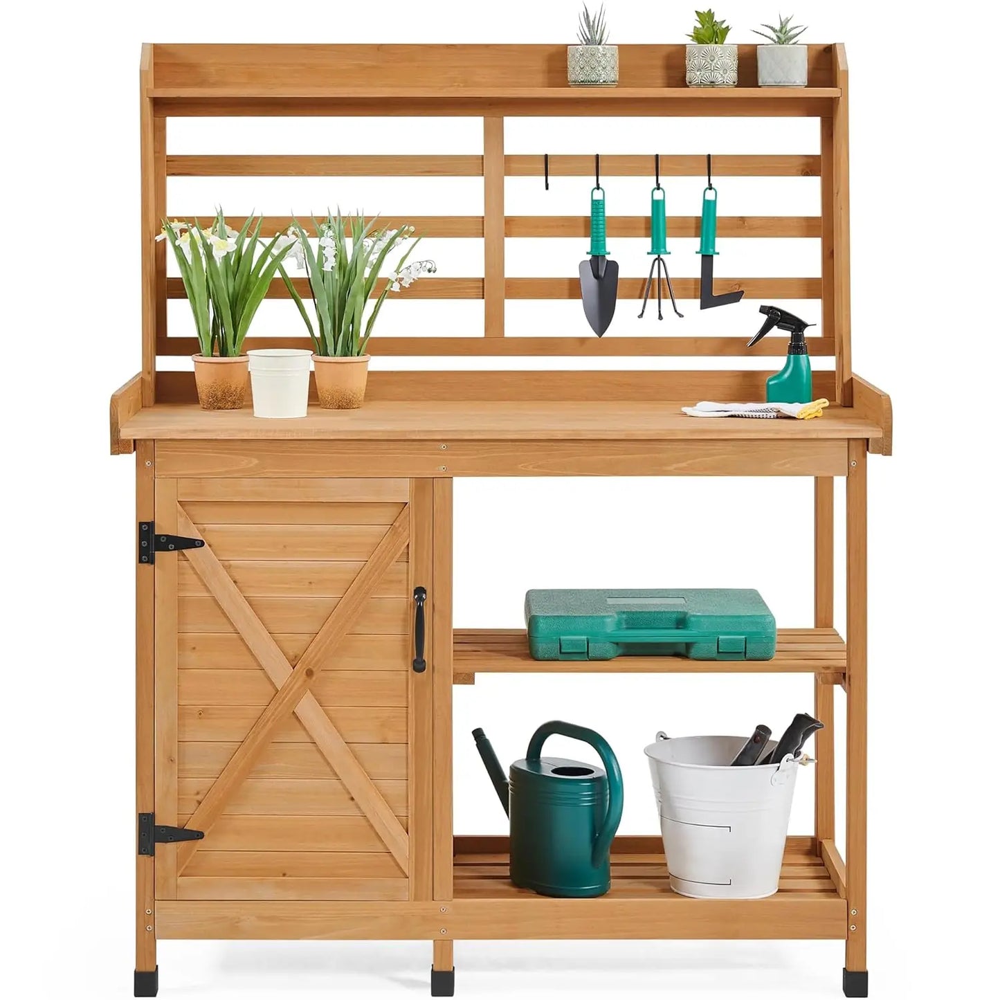 Outdoor Potting Bench Horticulture Work Table With Storage Cabinet
