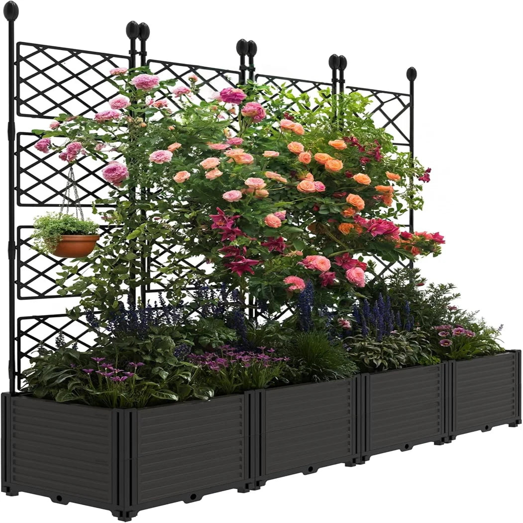 HiMISS Plastic Plant Box With Trellis Garden Bed For Climbing