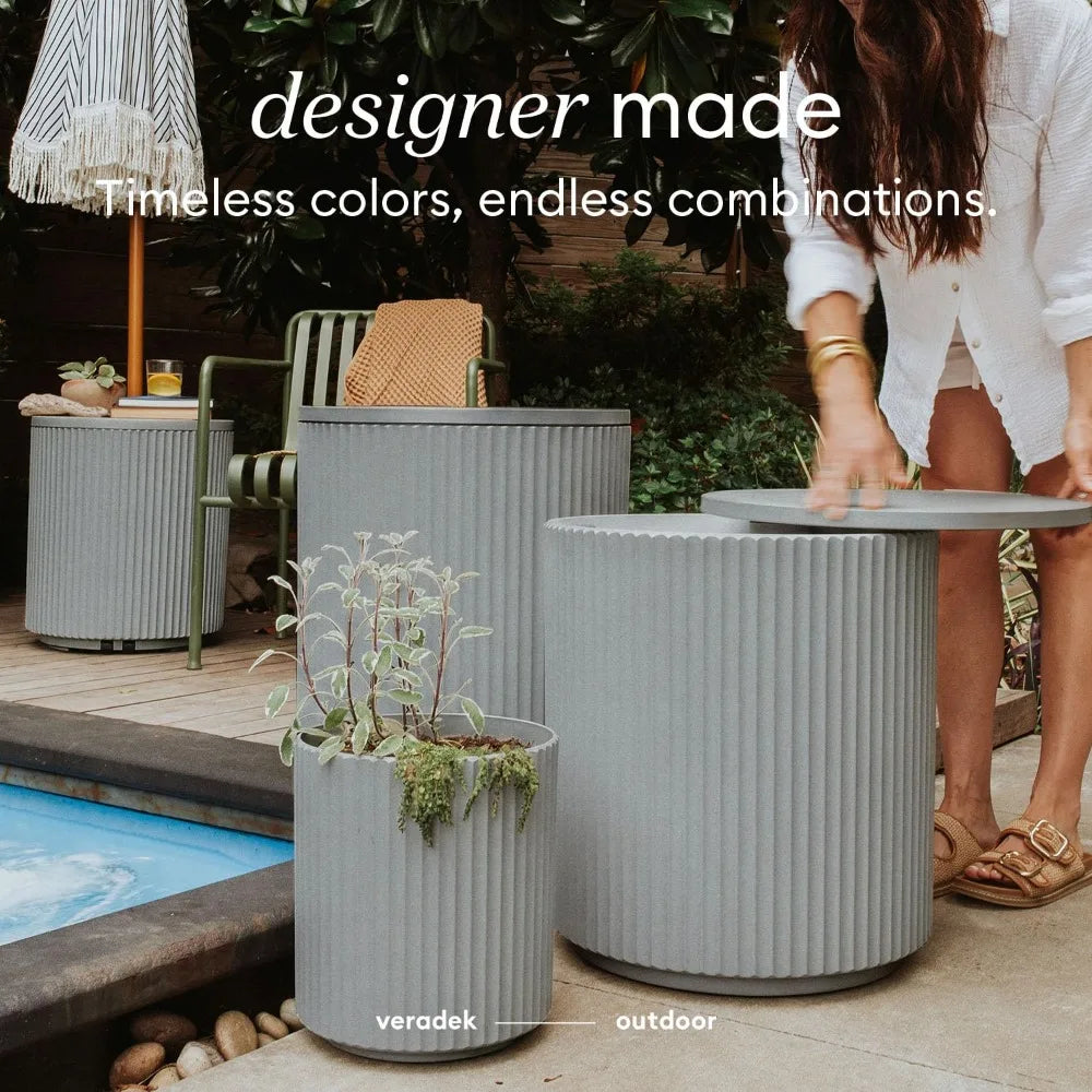 Outdoor Cooler Side Table Stone Plastic Composite Weather Resistant