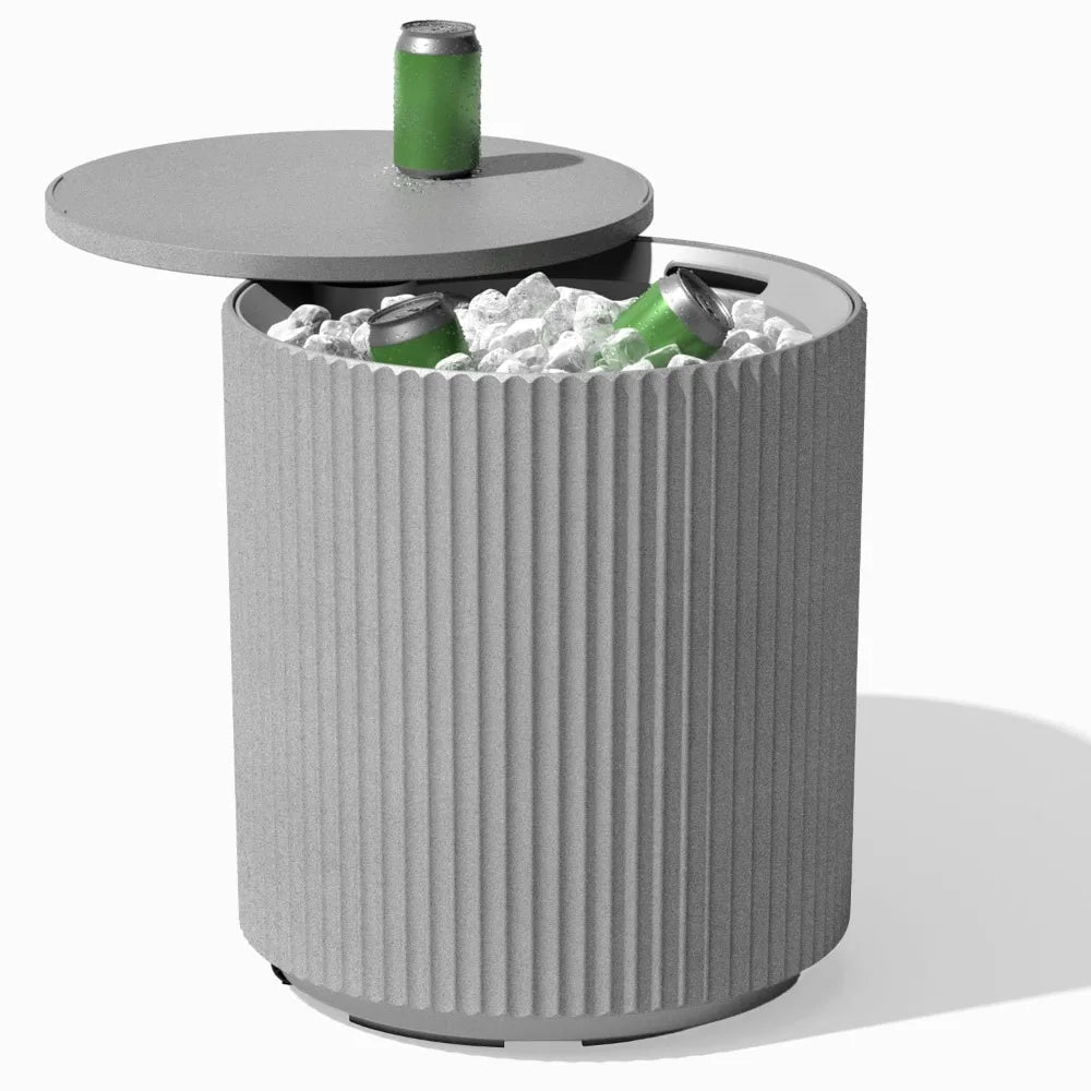Outdoor Cooler Side Table Stone Plastic Composite Weather Resistant