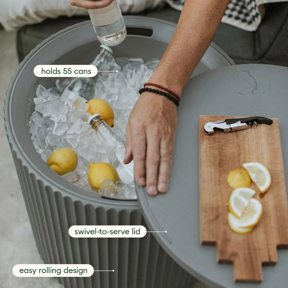 Outdoor Cooler Side Table Stone Plastic Composite Weather Resistant