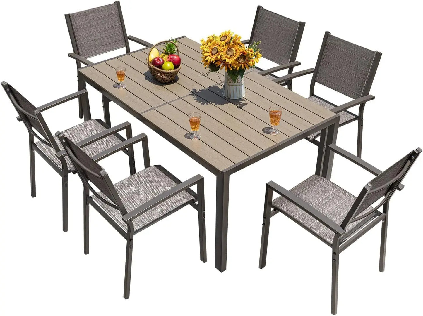 Patio Dining Set 7 Piece Outdoor Furniture With Large Table