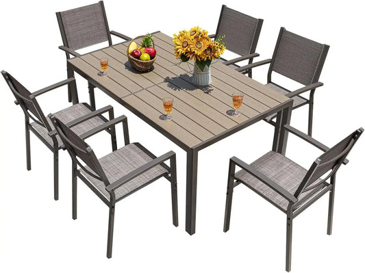Patio Dining Set 7 Piece Outdoor Furniture With Large Table
