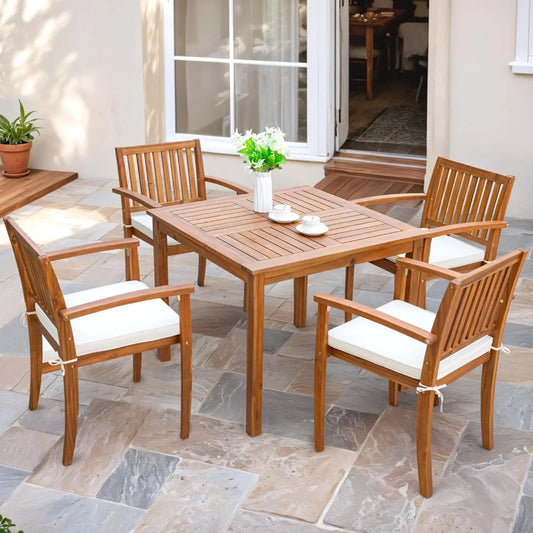 5 Piece Outdoor Dining Set Acacia Wood Patio Table And Chairs
