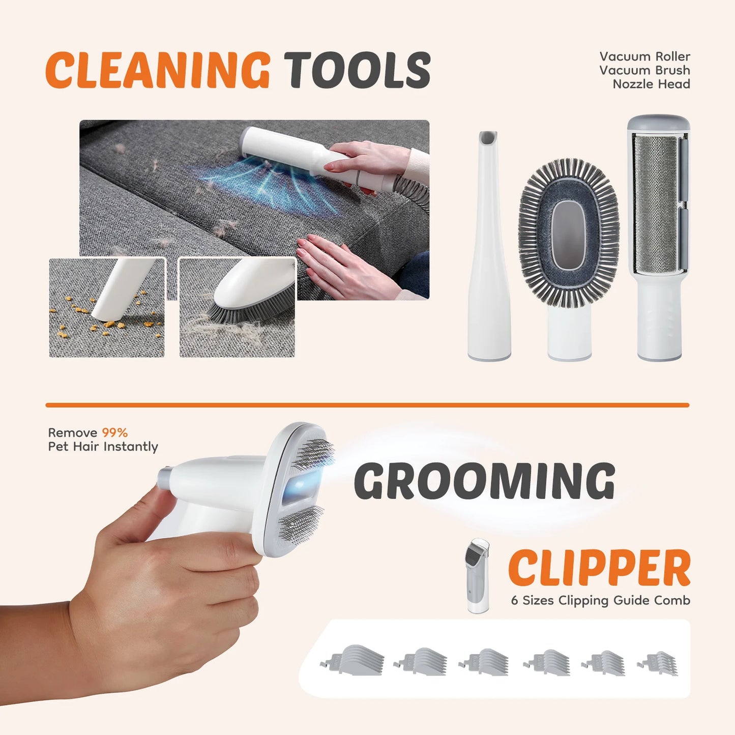Professional Pet Grooming Vacuum Kit With Cordless Clippers For Cats