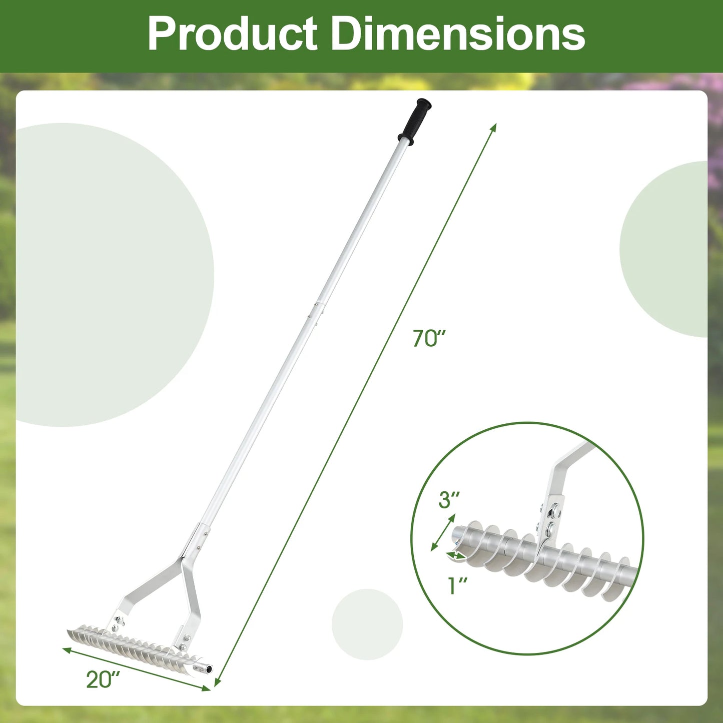 LIFEZEAL Garden Thatch Rake With 19 Curved Tines And Adjustable Head