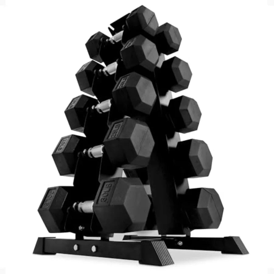 Rubber Coated Hex Dumbbell Set With A Frame Rack Chrome Handles Home Gym