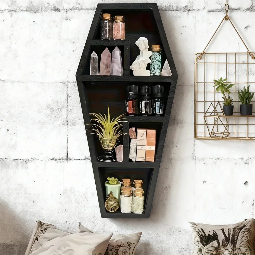 Wooden Coffin Rack Basket For Gothic Display And Gift