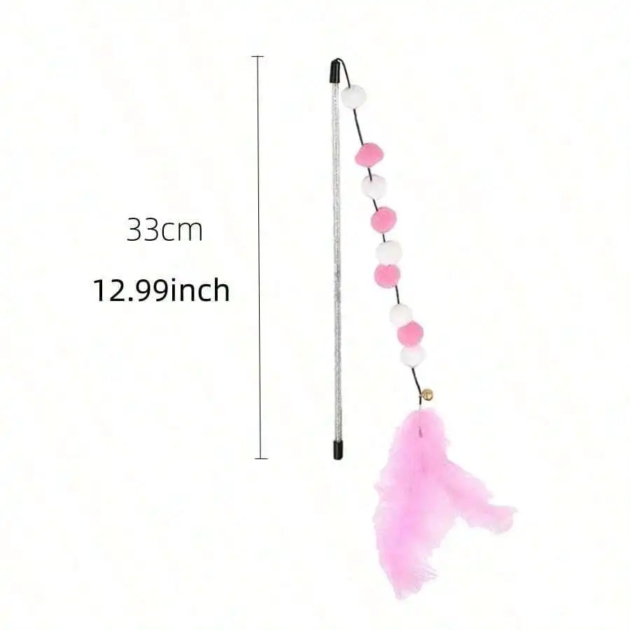 Cat Teaser Wand Toy Set With Flower Tassels and Feather