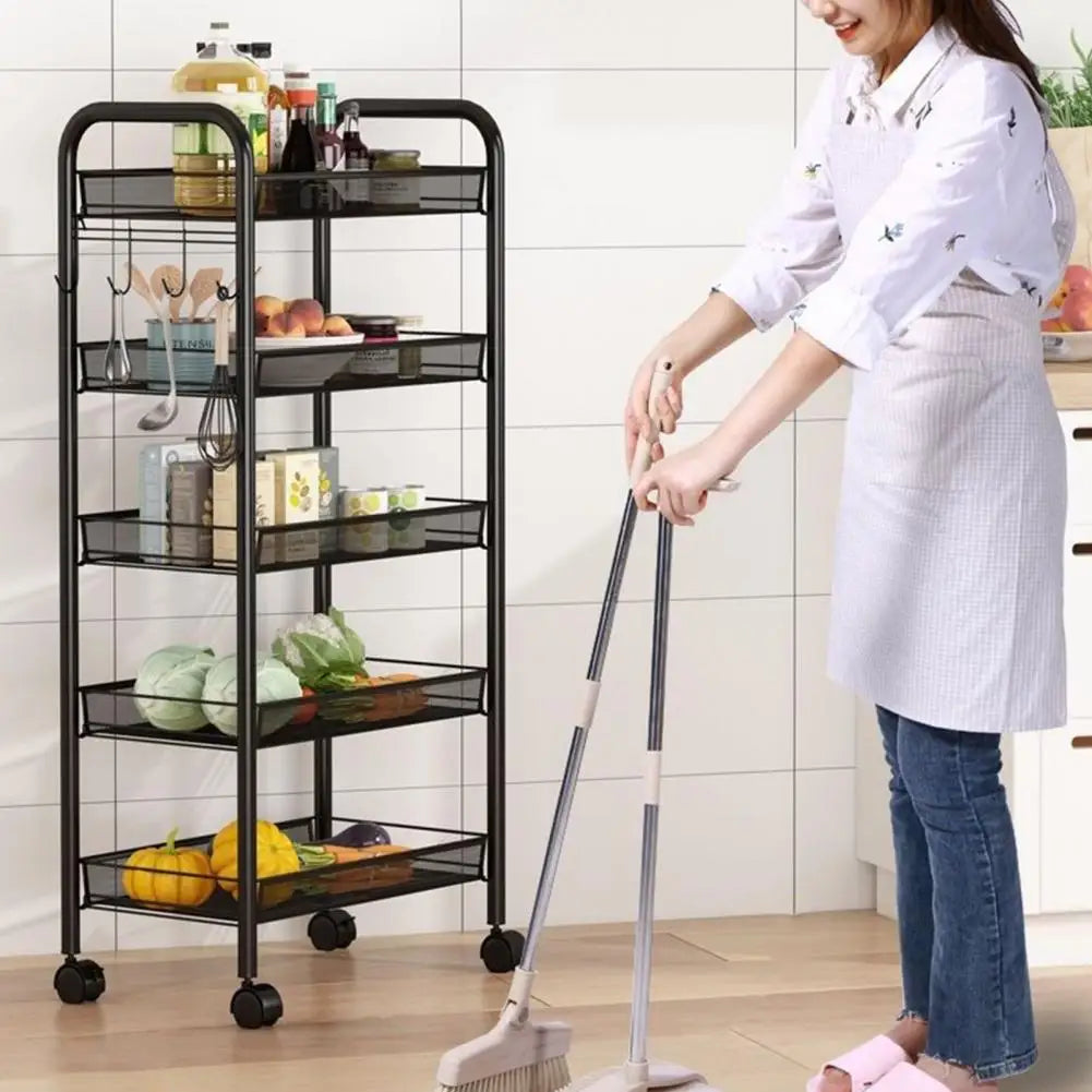 Five-Tier Stainless Steel Stackable Fruit And Vegetable Basket With Wheels