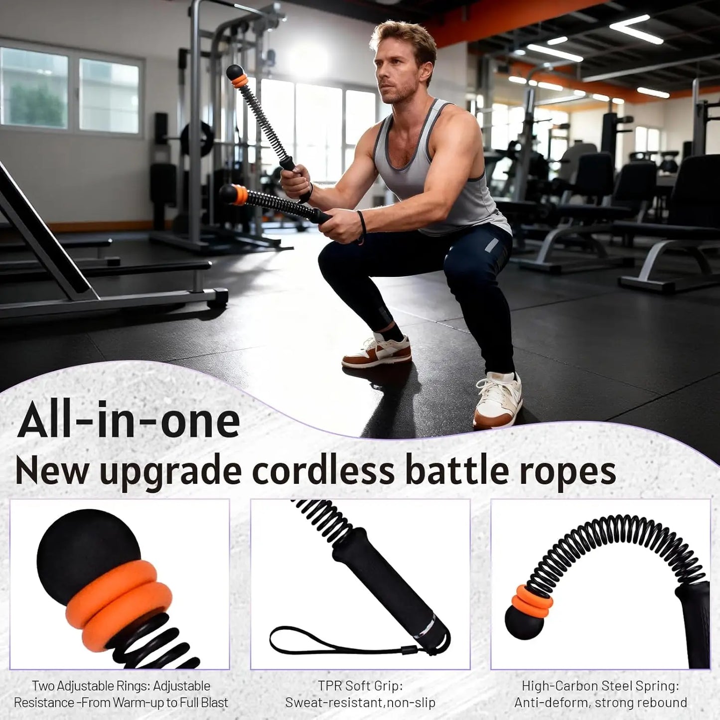 Ropeless Battle Rope With Adjustable Resistance For Full Body Workout