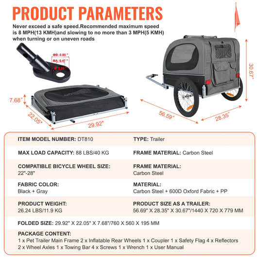 SucceBuy Dog Bike Trailer Carrier With Wheels And Reflectors