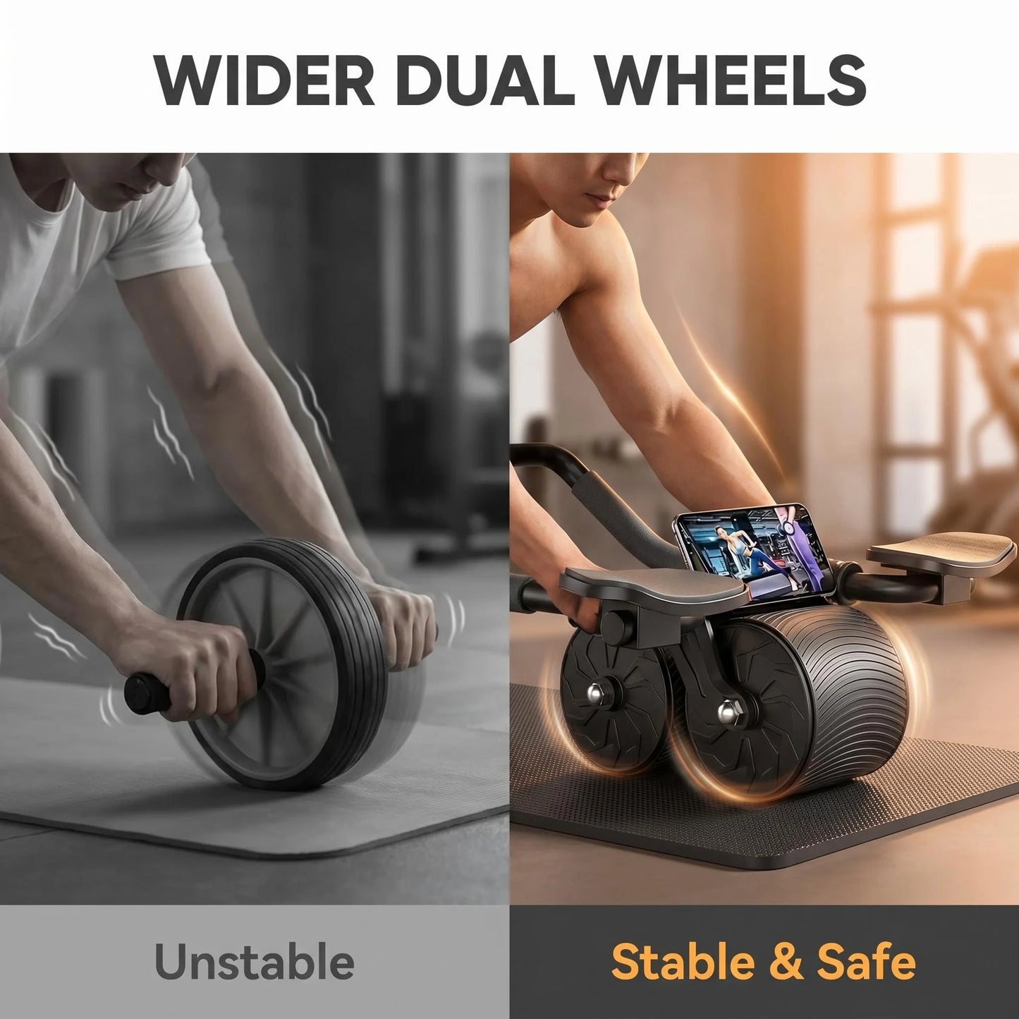 3-In-1 Ab Roller With Knee Pad And Phone Holder Timer