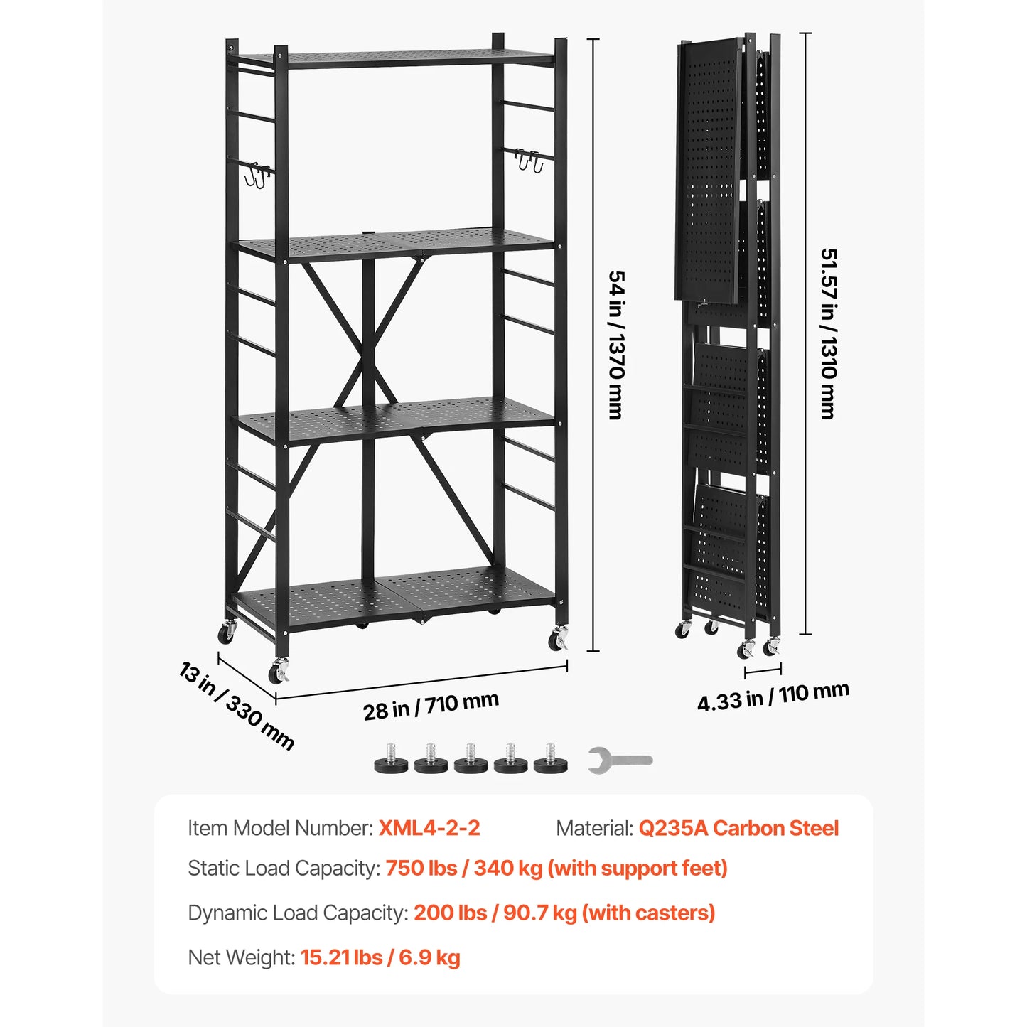 SucceBuy Foldable Metal Shelving Unit With Wheels Garage Kitchen
