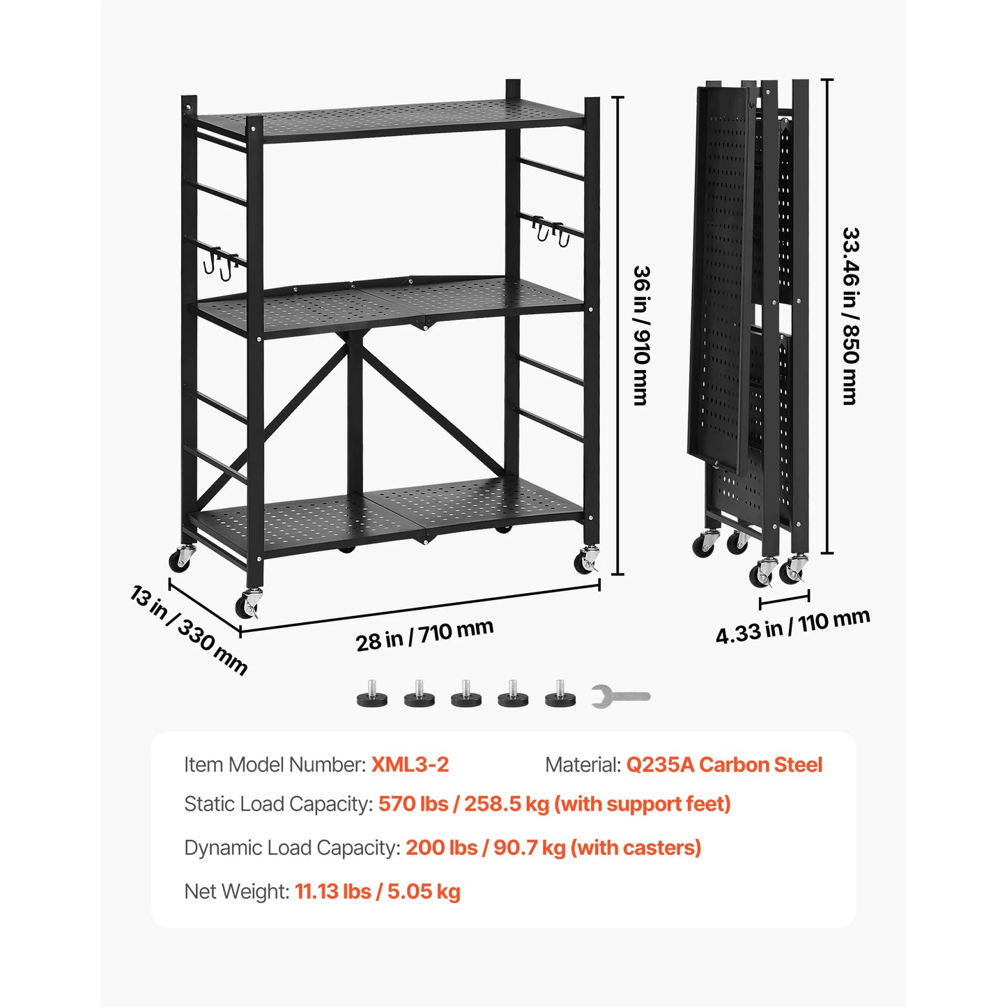 SucceBuy Foldable Metal Shelving Unit With Wheels Garage Kitchen