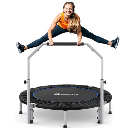 Foldable Mini Trampoline With Adjustable Foam Handle, 440 Lb Capacity