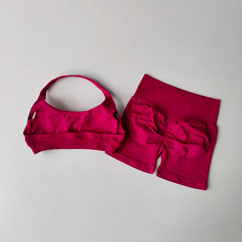 NONECN Seamless Yoga Sports Bra and Shorts Set for Women