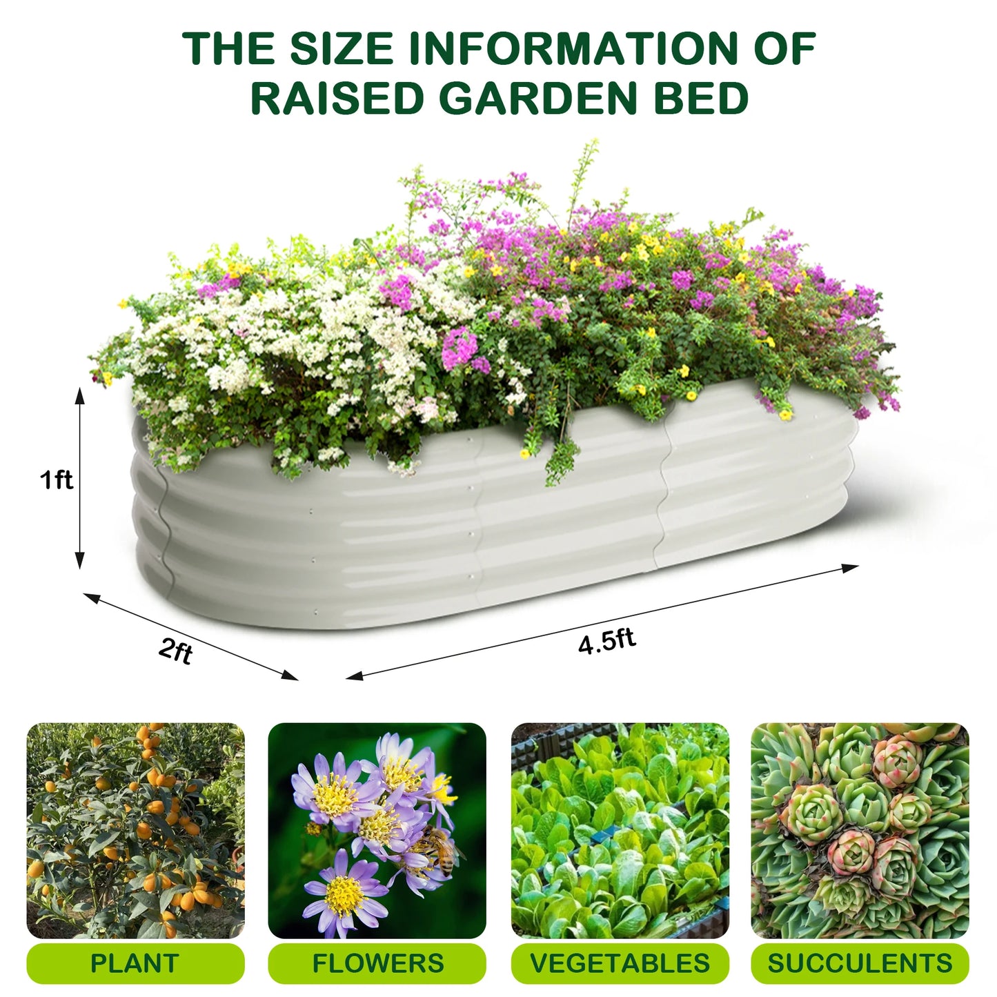 HiMISS Galvanized Oval Raised Garden Bed Set For Outdoor Gardens
