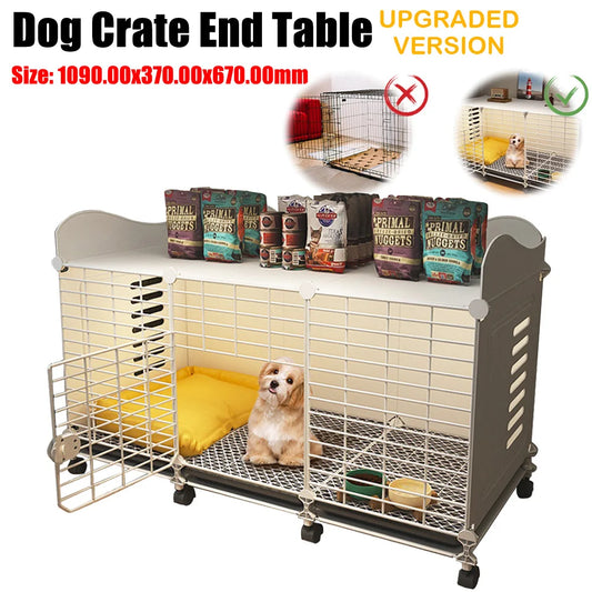Dog Crate End Table With Wheels Tray For Indoor Kennel