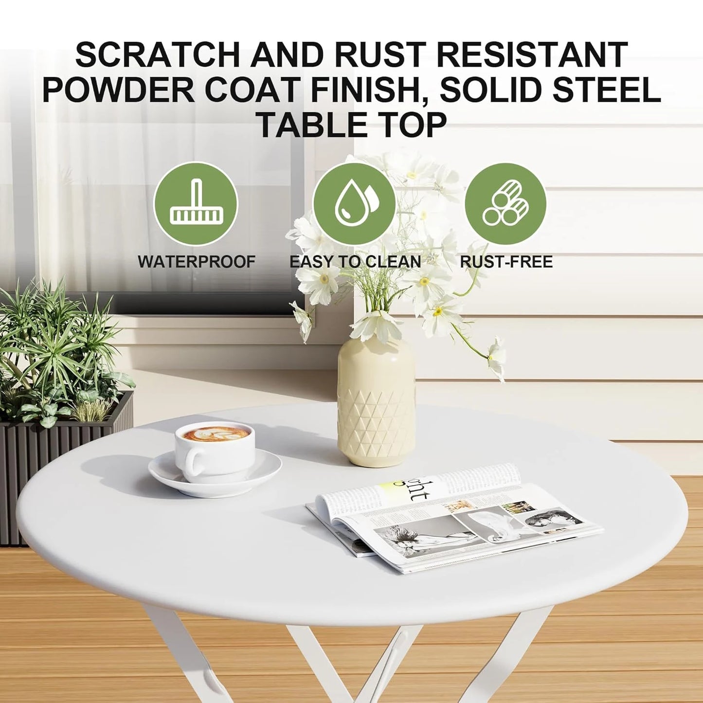 TWISTER.CK 3Pcs Patio Bistro Set With Space Saving Folding Table And Chairs