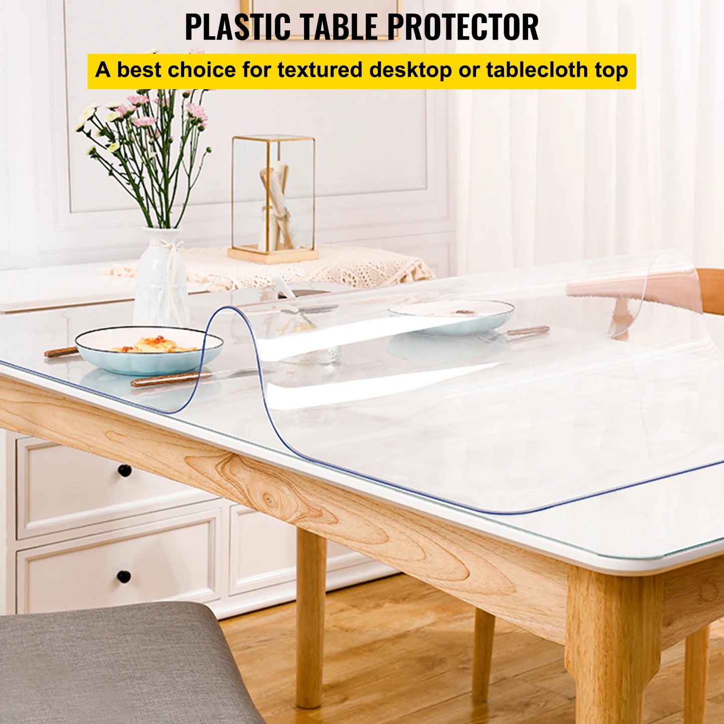 NONECN Transparent PVC Table Cover Desk Protector For Dining Tables