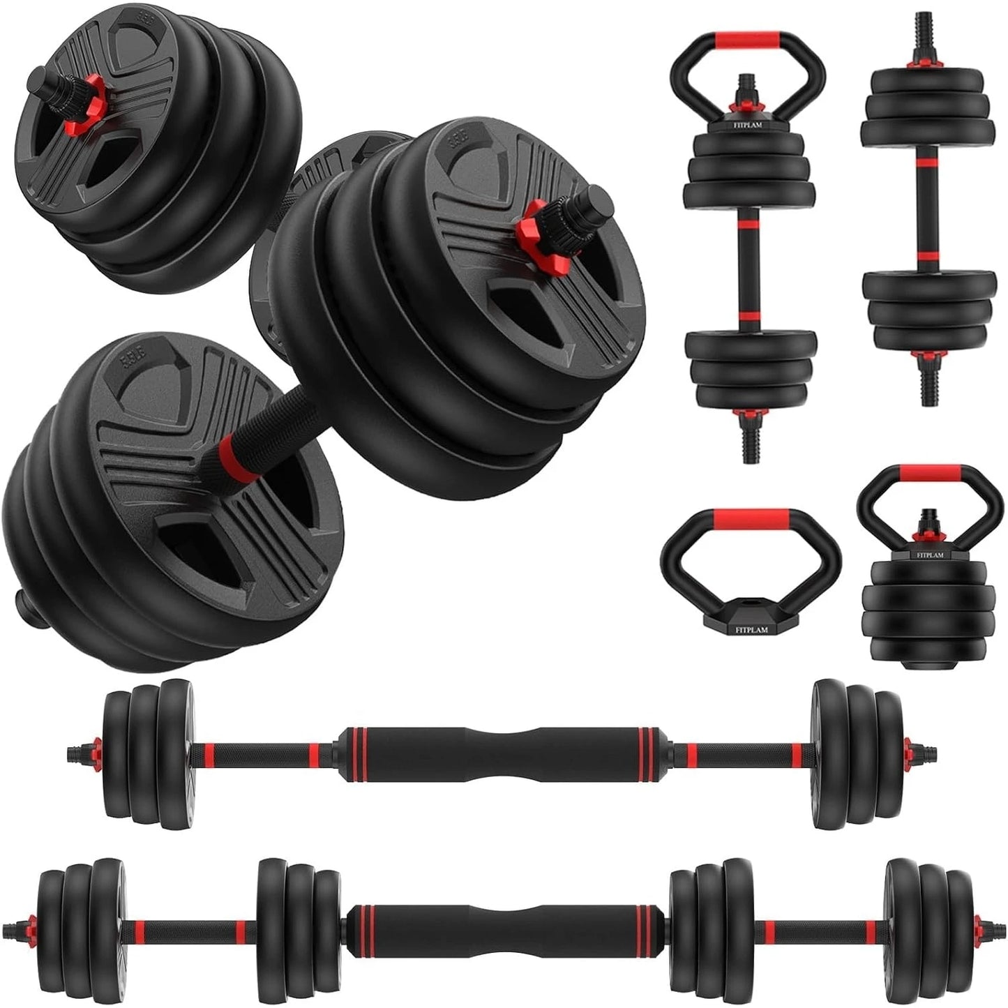 FED Fitness 5-in-1 Adjustable Dumbbell Set Barbell Kettlebell Push Up