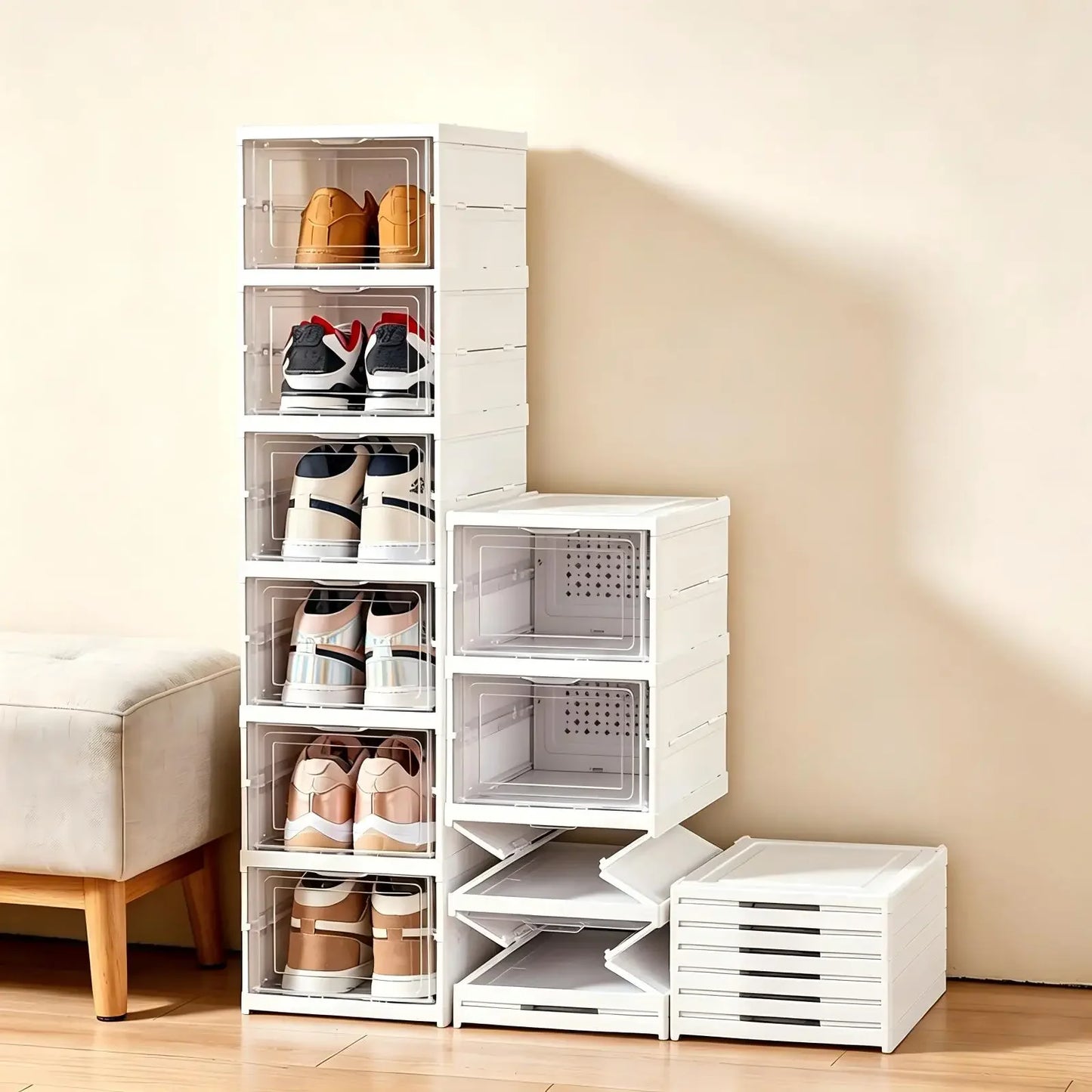 Foldable Six-Layer Transparent Shoe Box Storage Organizer Stackable