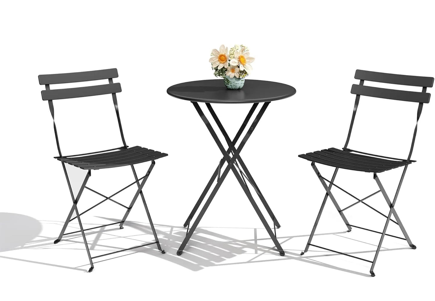 TWISTER.CK 3Pcs Patio Bistro Set With Space Saving Folding Table And Chairs