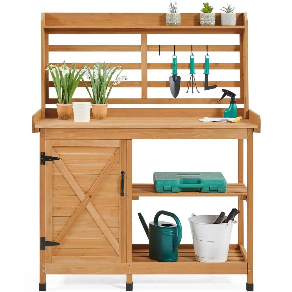 Outdoor Potting Bench Horticulture Work Table With Storage Cabinet