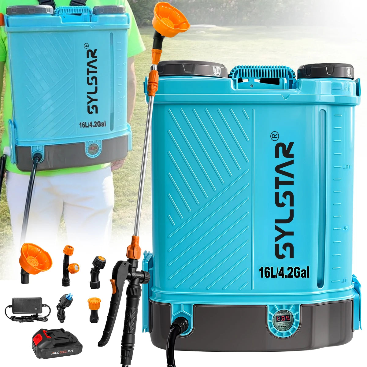 SYLSTAR Battery Powered Backpack Sprayer With 5 Nozzles