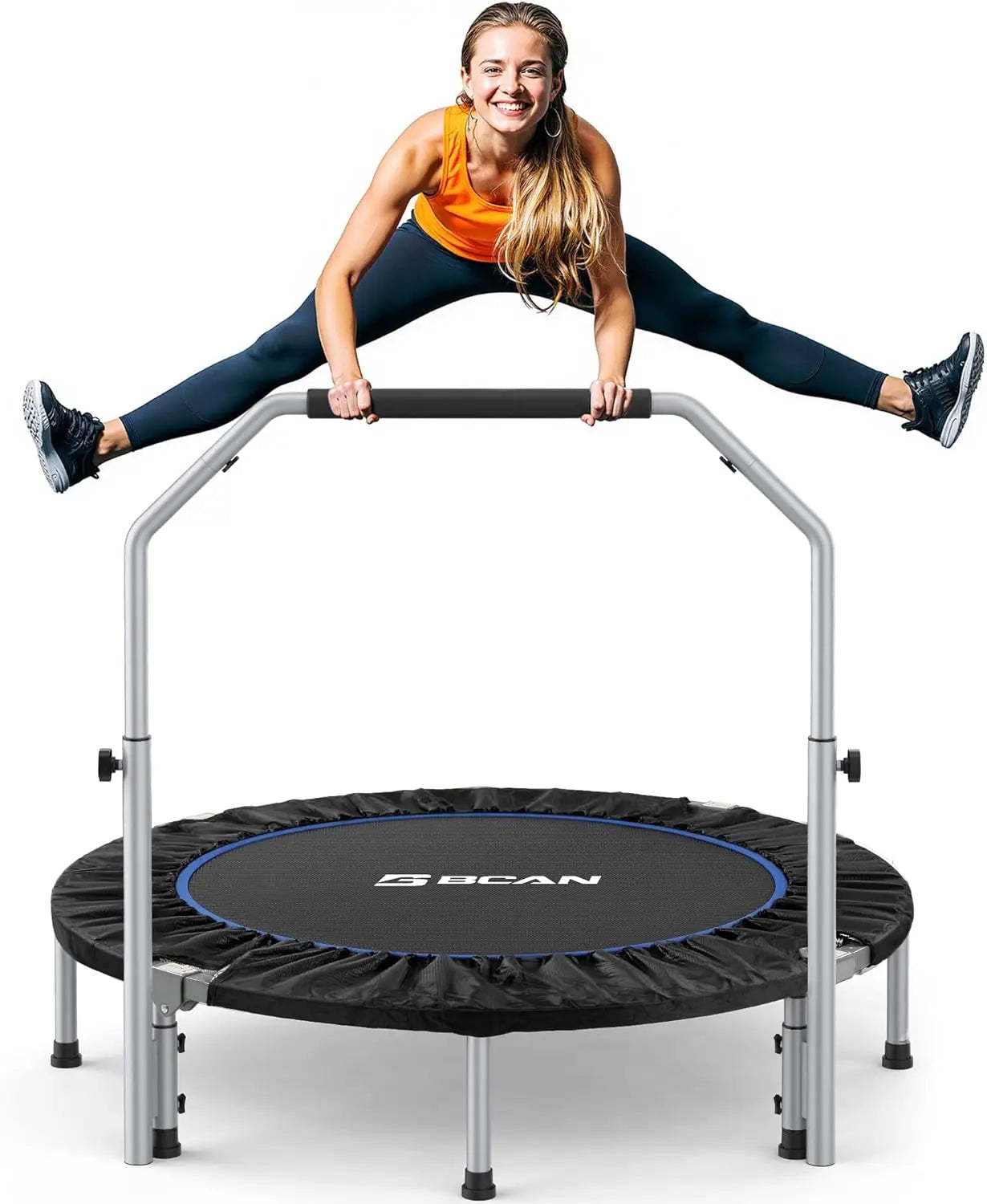 Foldable Mini Trampoline With Adjustable Foam Handle, 440 Lb Capacity