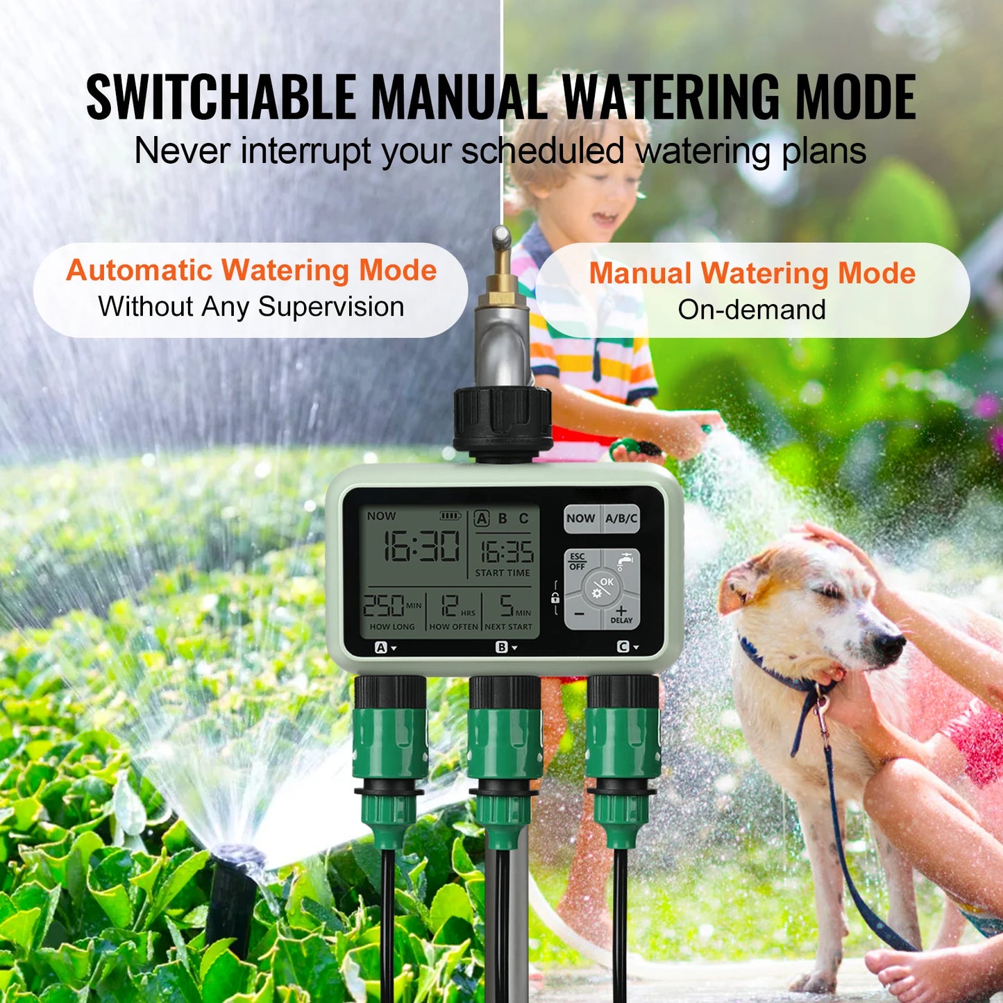 SucceBuy 3-Outlet Water Timer With LCD Display And Rain Delay