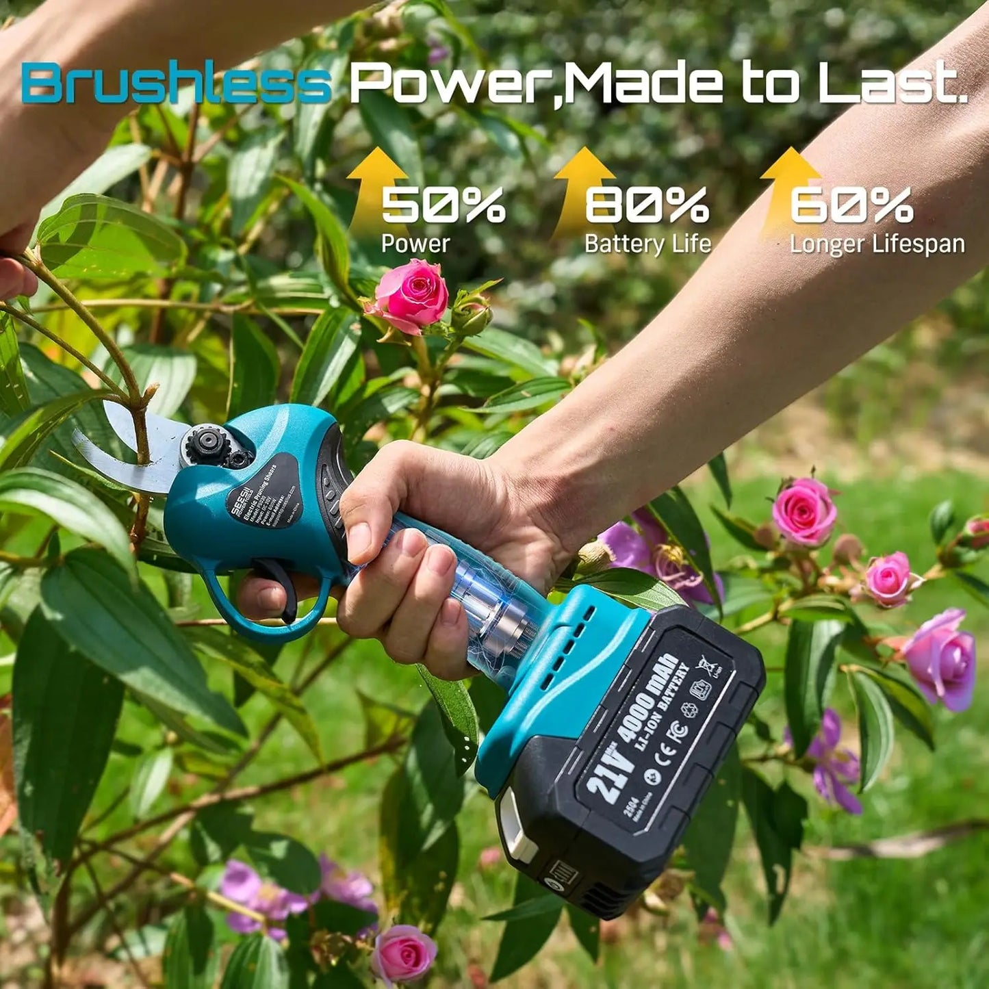 Seesii Cordless 2-in-1 Electric Pruning Shears With Telescopic Pole