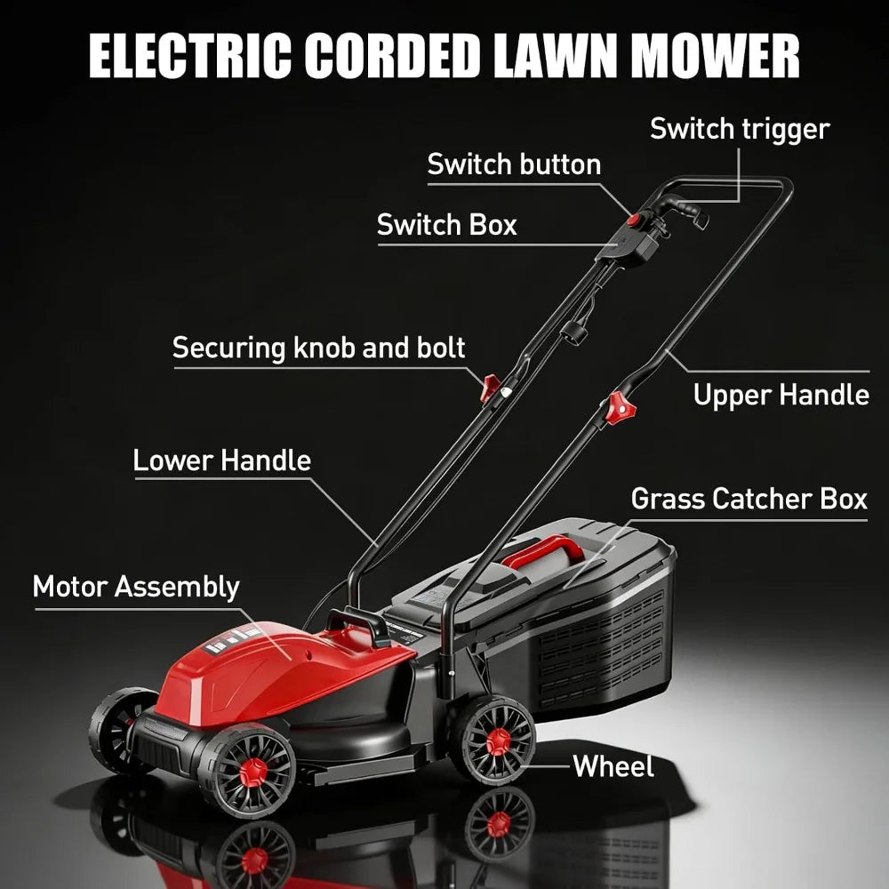 Electric Corded Push Lawn Mower With Instant Start Button