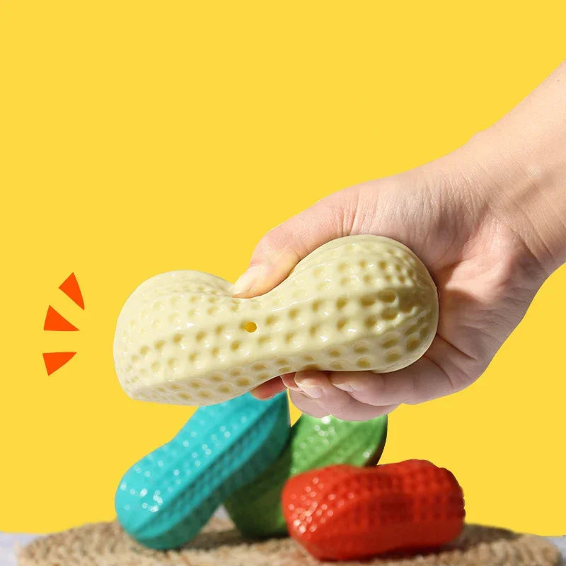 Peanut Shaped Dog Chew Toy With Squeaker Rubber TPR Interactive