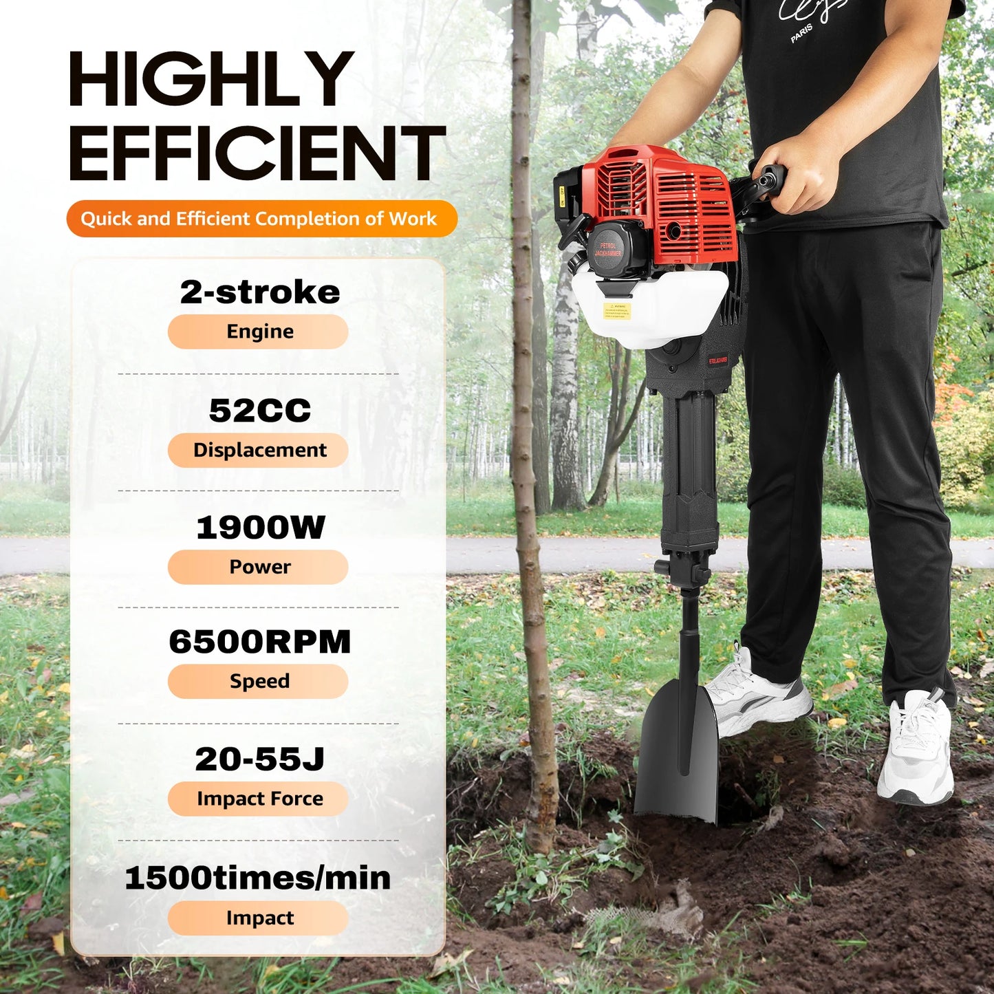 Gas Powered 52cc Garden Tree Digger 1900W 2 Stroke Engine