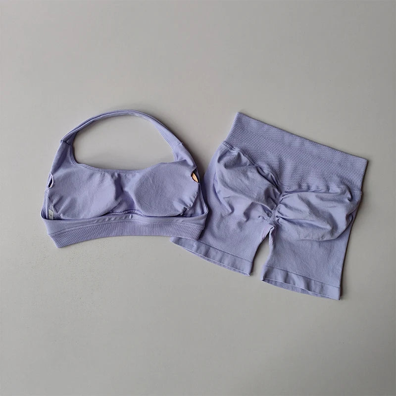 NONECN Seamless Yoga Sports Bra and Shorts Set for Women