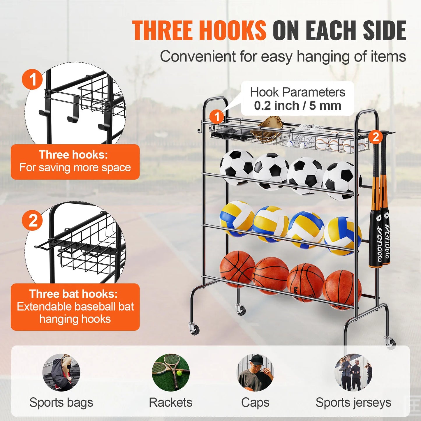 Four-Layer Rolling Basketball Rack and Shooting Training Stand