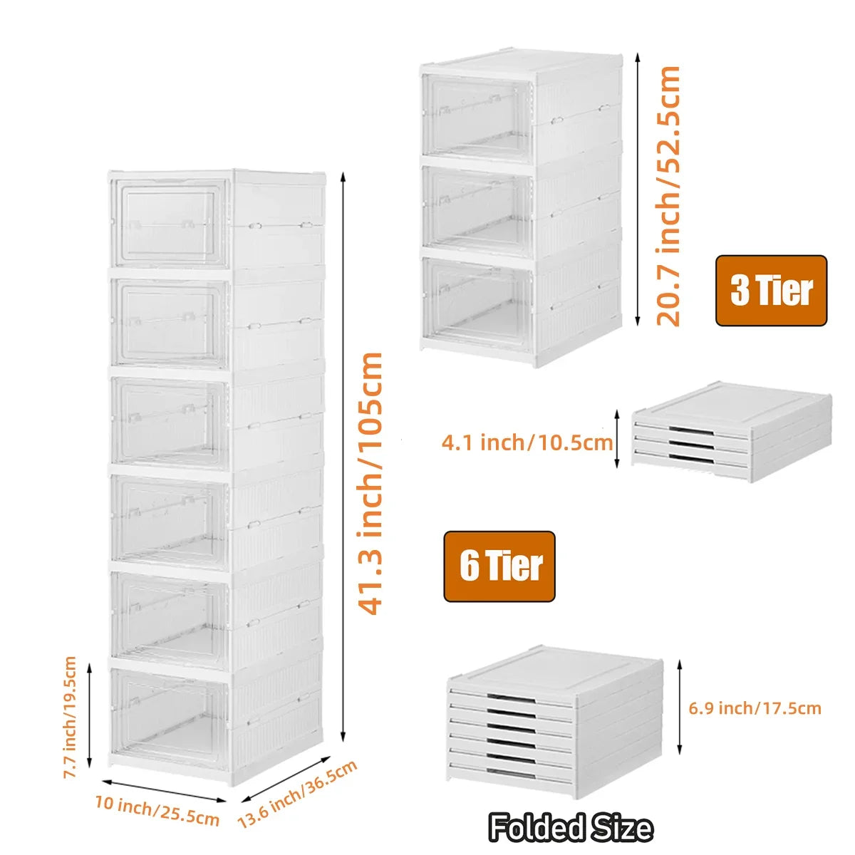 Foldable Six-Layer Transparent Shoe Box Storage Organizer Stackable