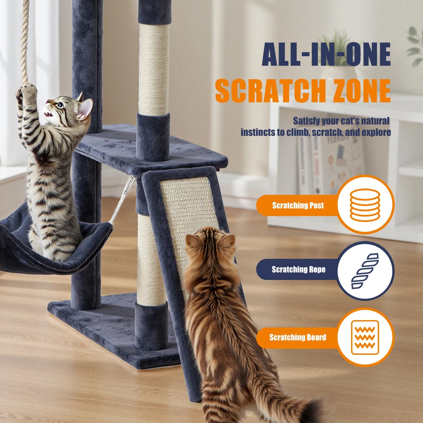 JHK Cat Tree Tall Multi-Cat Climbing Tower for Indoor Cats