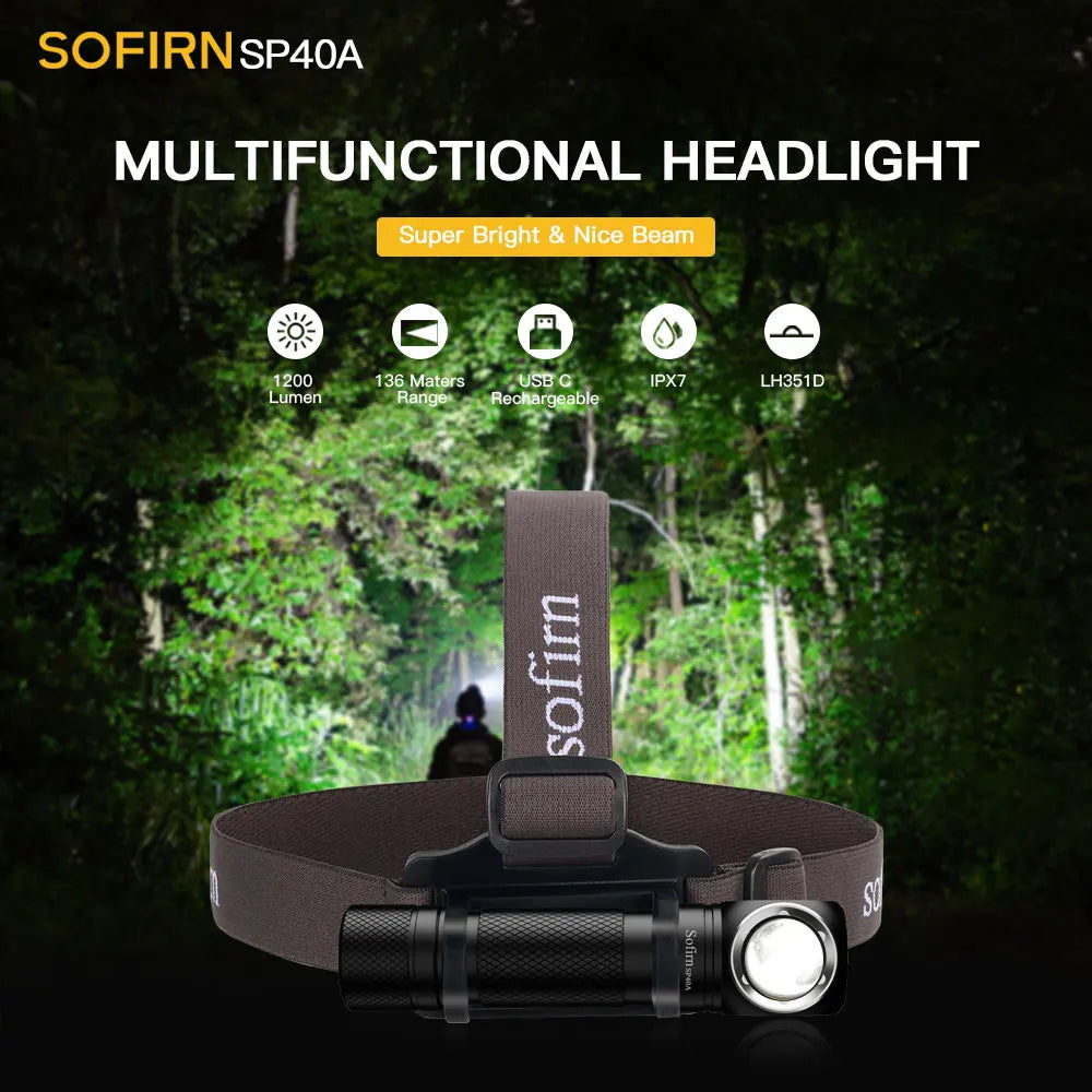 Sofirn SP40A TIR Optics Headlamp USB Rechargeable 1200 Lumen