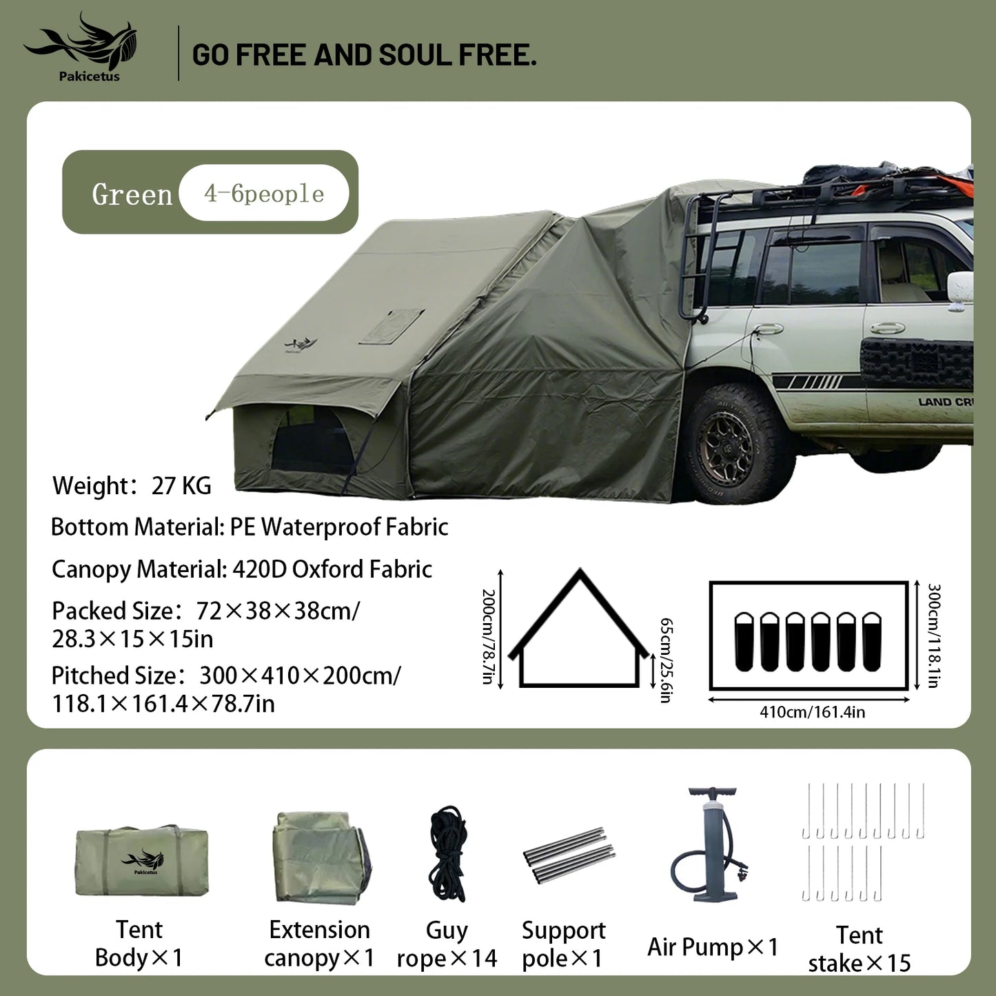 Pakicetus Large Inflatable Camping Tent With Skylight And Breathable Mesh