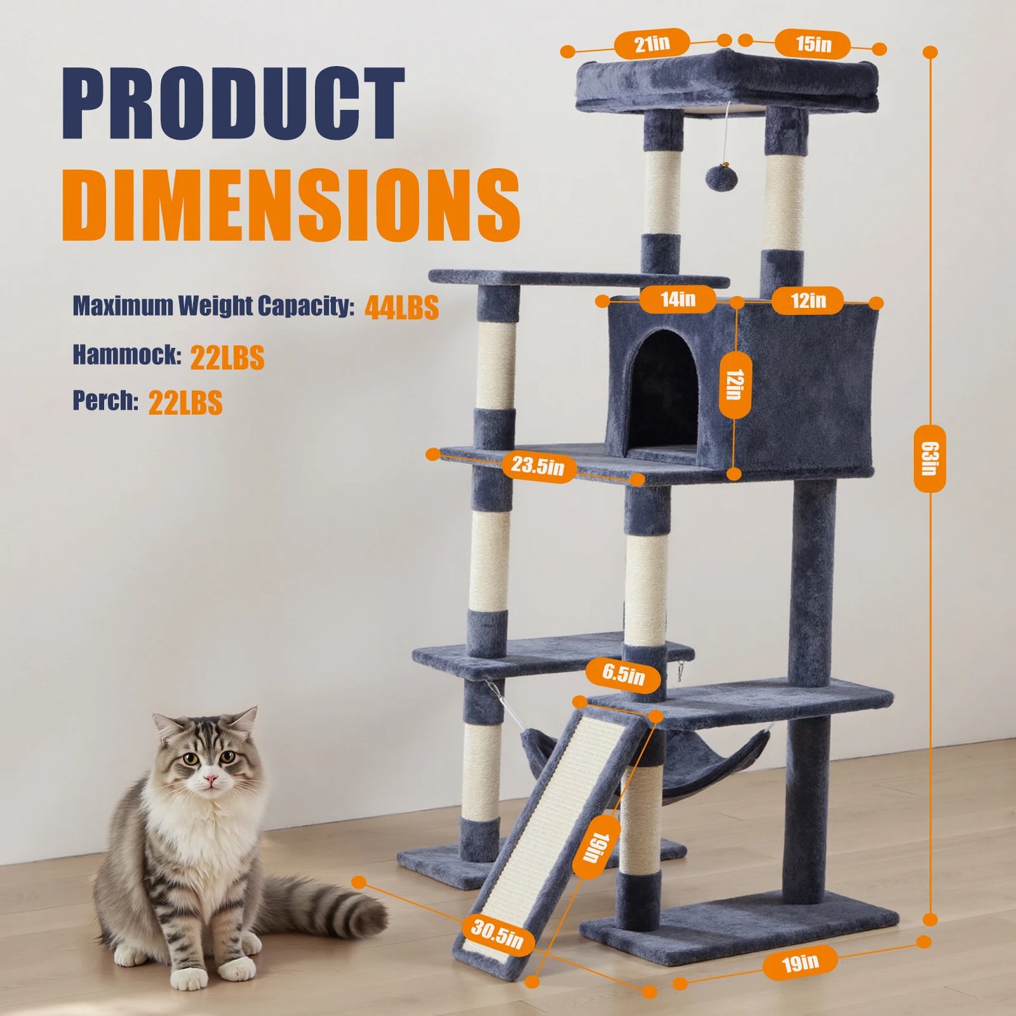 JHK Cat Tree Tall Multi-Cat Climbing Tower for Indoor Cats